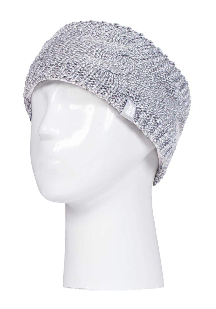 Heat Holders - Ladies Thick Cable Knitted Fleece Lined Thermal Winter Empty Skull Ear Warmer Headband (One Size, Light Grey) - Image 3
