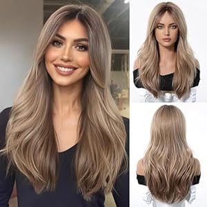 Esmee Long Straight Ash Blonde Wig for Women with Curtain Bangs Natural Synthetic Hair Wigs for Daily Party Use