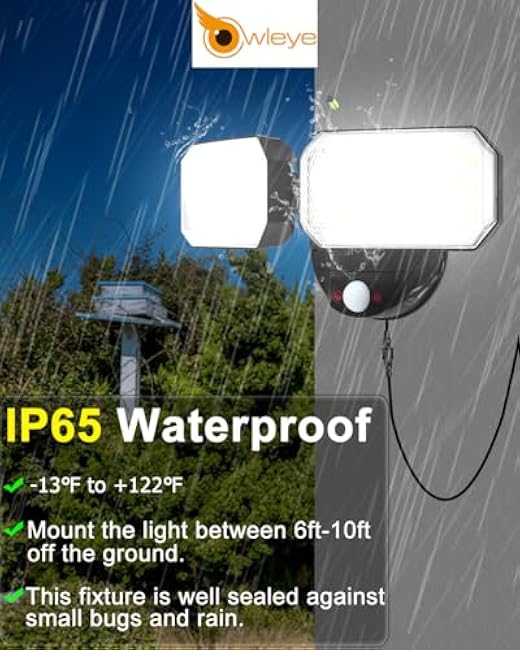Owleye LED Solar Flood Lights 2 Adjustable Head Security Light