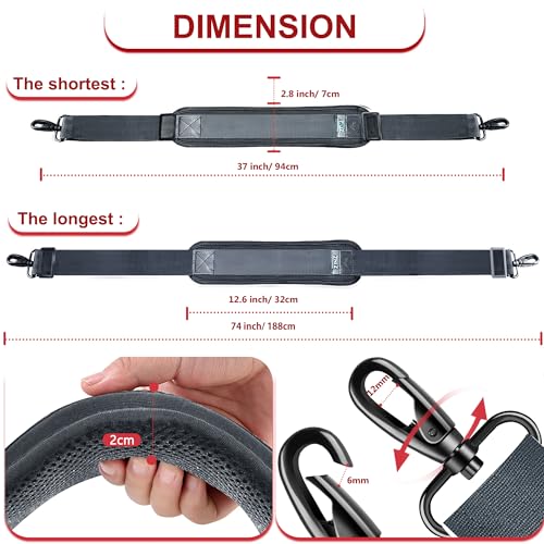 Image of ZINZ 74 inch Shoulder Strap with Fixed Pad and Dual Balanced Buckles,Dark Gray