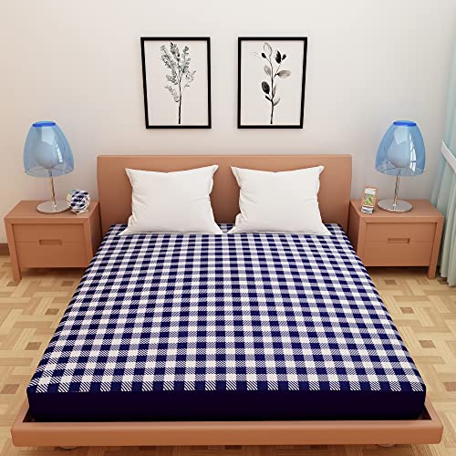 Image of Dream Care Waterproof Fitted Terry Cloth Printed Mattress Protector for King Size Bed with Elastic Strap - 78 inchX48 inch, Dark Blue