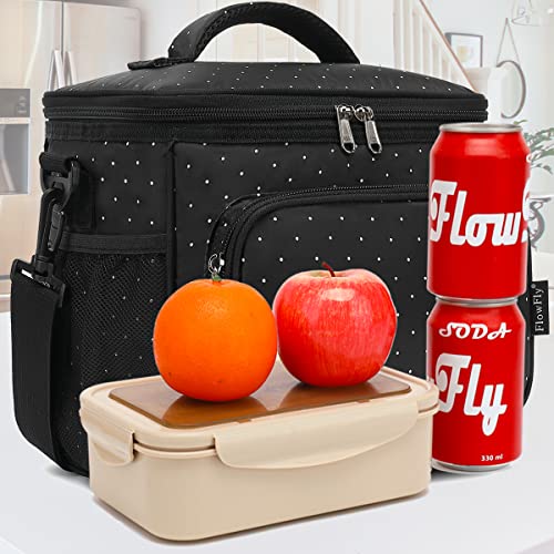 Flowfly CRR01 Insulated Reusable Lunch Bag Adult Large Lunch Box For Women And Men With Adjustable Shoulder Strap,Front Zipper Pocket And Dual Large Mesh Side Pockets,Dot thumb #8