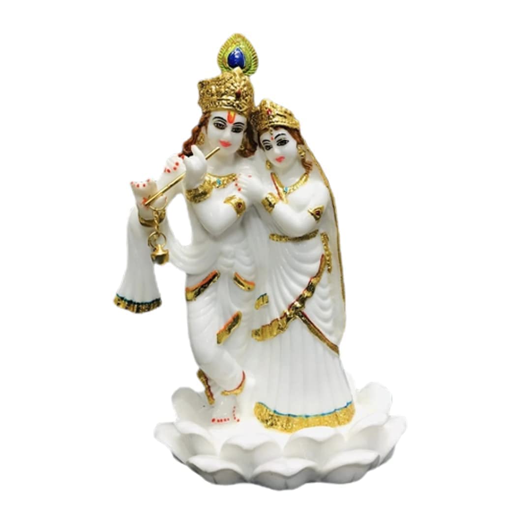 Aashita Creations Marble Dust Radha Krishna Interior Decor Idol Murti Statue Spiritual Puja Vastu Showpiece Figurine Decorative Gift Item Statue for car Dashboard Home Decor and Temple Multicolored