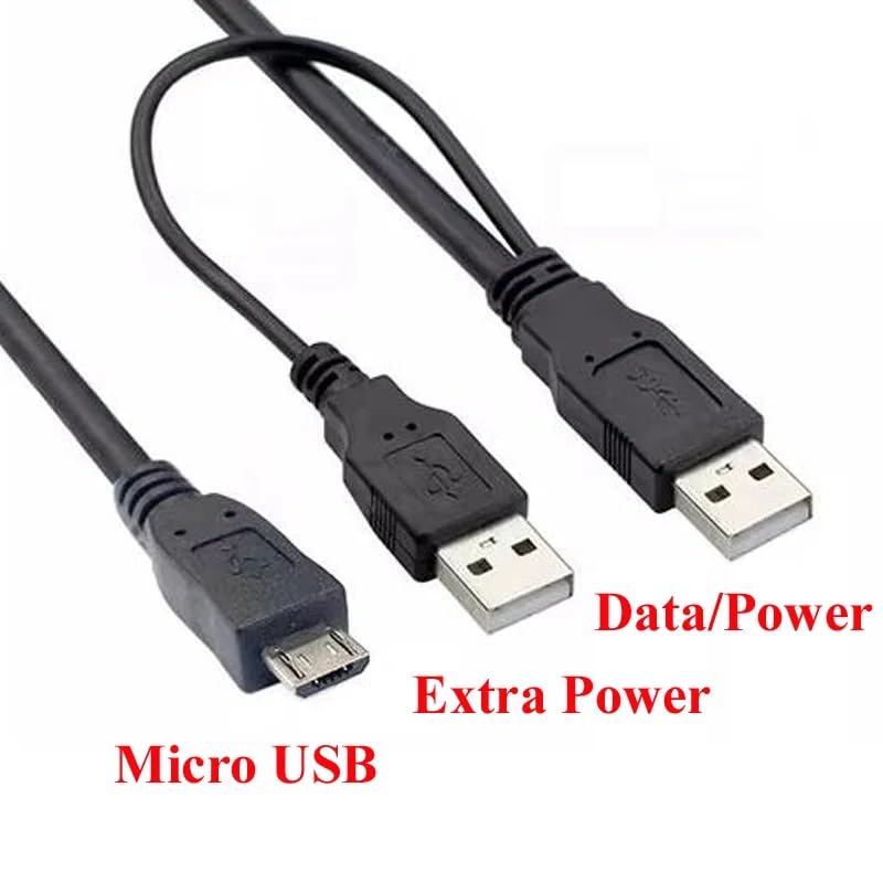 Image of ( 1 Piece :: USB Male To USB Male + Micro USB Male - Y Cable for External Hard Drive Computer, Desktop, laptop, Notebook - Dual USB A to Micro B-Black