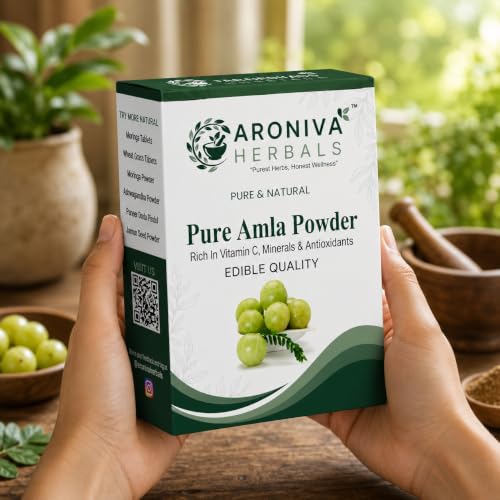 Image of Aroniva Herbals Pure Organic Amla Powder for Hair Growth, Glowing Skin & Immunity | Indian Gooseberry (Emblica Officinalis)