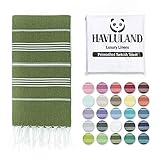 HAVLULAND Turkish Beach Towel 100% Cotton Prewashed for Feel Super Soft - Absorbent and Quick Dry Bath Towels - Lıghtweıght - Sand Free Oversızed Blanket 39' X 71' (Olive Green)