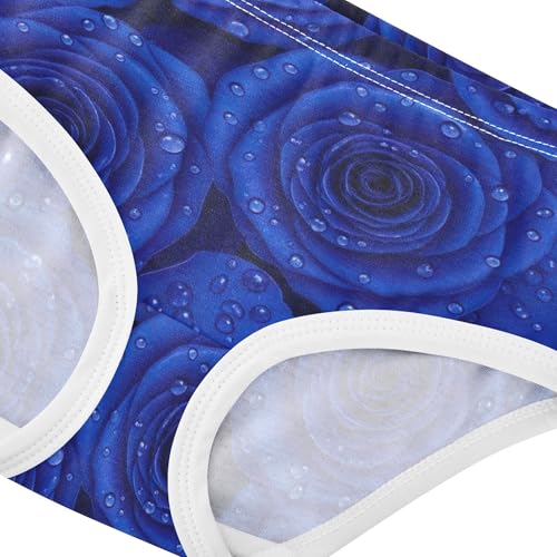Deep Blue Rose Water Droplets Cute Panties Girl Toddler Underwear Floral Cotton Fancy Briefs Underpants 2t4
