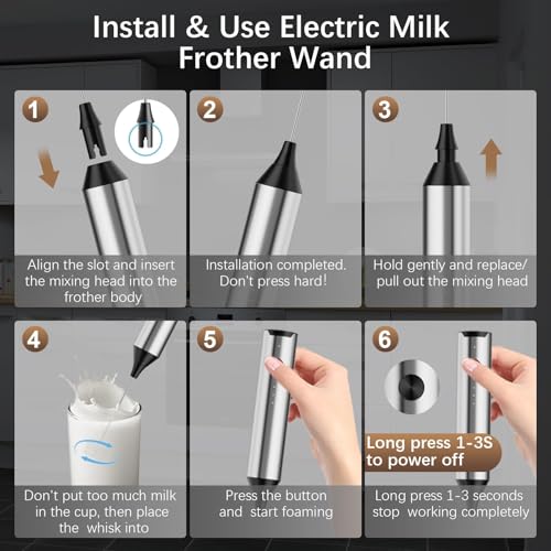Image of Rechargeable Milk Frother with Stand,3-Speed Handheld Coffee Electric Whisk, Detachable Stainless Steel Frother Wand, Coffee Frother & Drink Mixer for Latte, Cappuccino, Hot Chocolate, Egg (Silver)