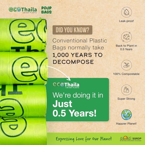 Image of Compostable Poop Bags for Dogs & Cats | Pack of 8 (120 bags) | Biodegradable & Eco-Friendly | Waste /Litter Poop Bag | Strong & Leak-Proof Potty Picker | Green Colour - 9 x 13 Inches