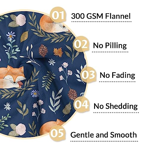 Mercuryelf Fox Throw Blanket - Soft, Fuzzy & Warm - 60x80 Inches Flannel Blankets for Bed, Couch - Dark Blue Cute Throws Gift for Womens, Mens