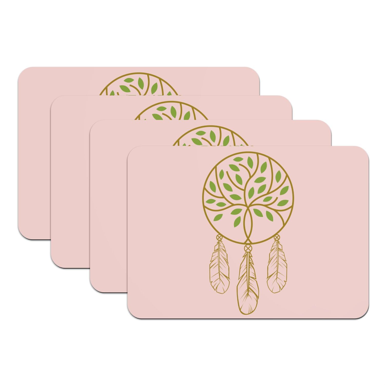 Set de table rose en caoutchouc lot de 4 forêt style bohème grand format 39,5x28,5 cm