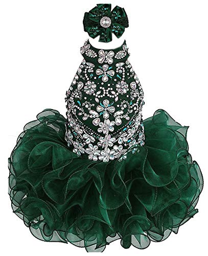 Junguan Little Baby Girls National Glitz Cupcake Pageant Dresses Short Princess Prom Ball Gowns Christmas Dress 6M Emerald Green