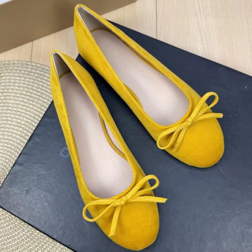 Image of TN TANGNEST Women's Velvet Flats Round Toe Ballet Shoes | Elegant Bowknot Flats Comfortable Casual Slip On Flats for Work