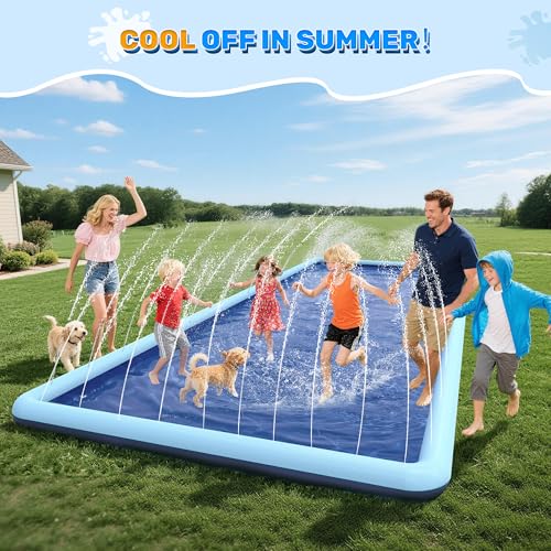 Image of 197 x 87 in Giant Rectangle Splash Pad for Dogs & Kids, Oversized Non-Slip Sprinkler Pool, Shallow Water Play Mat for Family Parties, Backyard Summer Water Toys, Teal