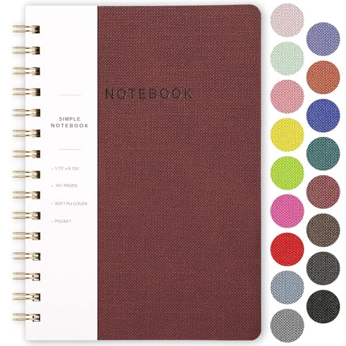 Image of Spiral Notebook-5.75 inch x 8.125 inch College Ruled Journal with Inner Pockets and 160 Pages,PU Leather Cover Business Journal, Twin-Wire Binding Notebook Perfect for Office & Home School Supplies Wine Red
