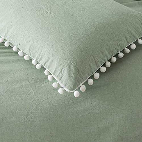 image for Softta Boho Bedding Twin XL White Vintage Pom-Fringe Pompom Duvet Cove