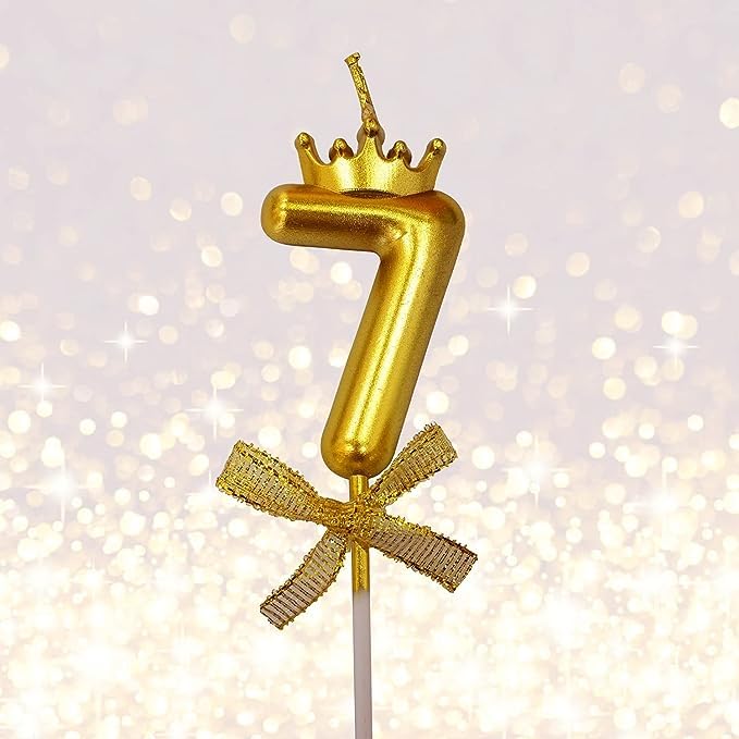 Image of 1 Pc 7 Number Candle for Birthday Cake Metallic Gold Number 7th Birthday Cake Decoration Seven Candle with Crown on Top Cake Topper 0-9 Number Candles for Anniversary (Pack of 1, Gold)