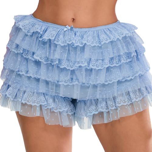 Image of NUFIWI Women Lolita Bloomers Ruffle Shorts Lace Cute Pumpkin Pants Sexy Boyshorts Layered Y2k Mini Shorts Pettipants