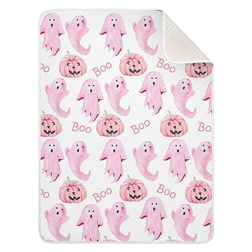 Image of Halloween Ghosts Pink Baby Blankets Soft Warm Crib Stroller Blanket for Toddler Newborn Girls Boys, 30x40in