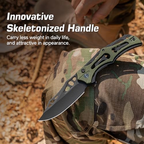 Image of CIVIVI Pocket Knife for Men, Biophase Flipper Tactical Folding Knife, 3.48 inch Nitro-V Blade Aluminum with G-10 Handle, Lightweight Skeletonized EDC Knife for Camping Hunting, C23083C-2 (OD Green)