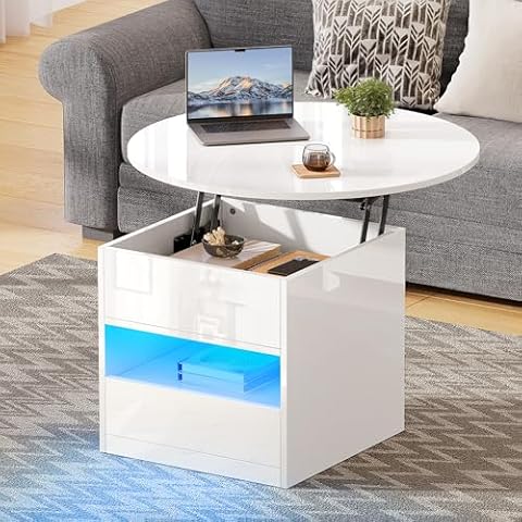 YITAHOME Round Lift Top Coffee Table with LED Cover