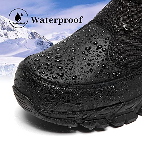 Silentcare Men's Winter Waterproof Snow Boots Warm Slip On Mid-Calf Booties Lightweight Outdoor Athletic Shoes Black 10.5 Us #TOP1