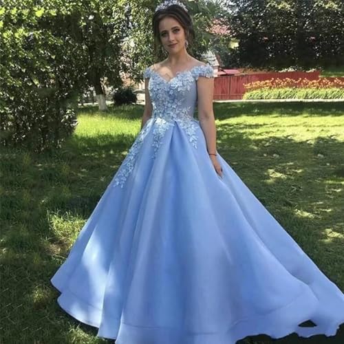 Off The Shoulder Prom Dress Long Flowers Applique Formal Evening Party Gowns4