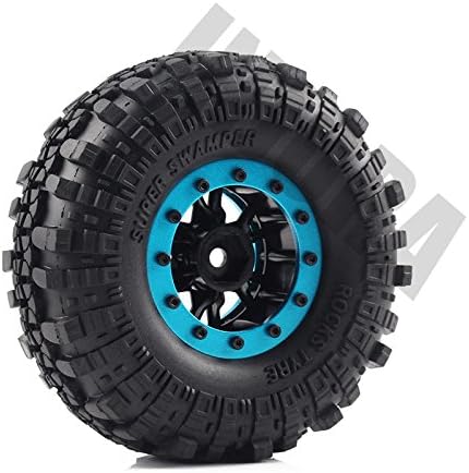 INJORA RC Wheel Set 1.9inch Tyre Set 4pcs Beadlock Wheel Rim & Rubber Tires for 1/10 RC Crawler Axial SCX10 90046 90047 Tamiya CC01 D90 TF2 (Blue)