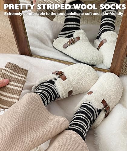 Image of IIG 5 Pairs Women's Vintage Style Thick Wool Warm Winter Crew Socks