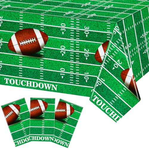 Hxezoc 3 Pack Football Tablecloths, 54 x 108 Inch Football Party Table Cover, Large Plastic Football Theme Disposable Touchdown Tablecloth for Birthday Decorations Outdoor Indoor Party Supplies