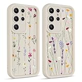 Coiwxmoi 2 Stück Handyhülle für Samsung Galaxy S25 Ultra 5G Hülle, Aesthetic Blumen Blätter Muster Design Mädchen Frauen Schutzhülle, Silikon Cover Erhöhte Displayränder Case 6,8", Flower