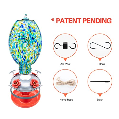 Muse Garden Hummingbird Feeders For Outdoors Hanging, Blown Glass Hummingbird Feeder, Hummingbird Gifts For Mom, Garden Backyard Decor, Unique Gifts Idea For Women Mothers Day, 27Oz, Starry Night #TOP2