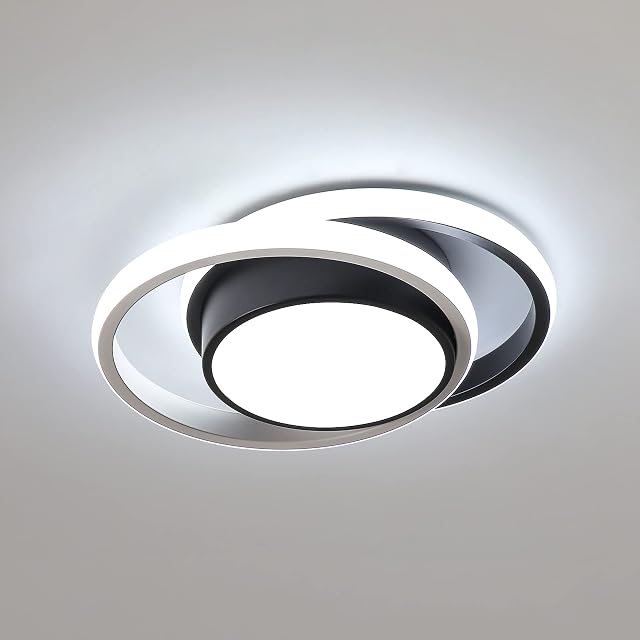 Modern LED Ceiling Lighting, 6500K Cool White Light LED Ceiling Lamp, 32W 2350LM Black Round Design Chandelier Ceiling Lights for Bedroom, Living Room, Corridor, Hallway, Aisle, Porch, Entrance