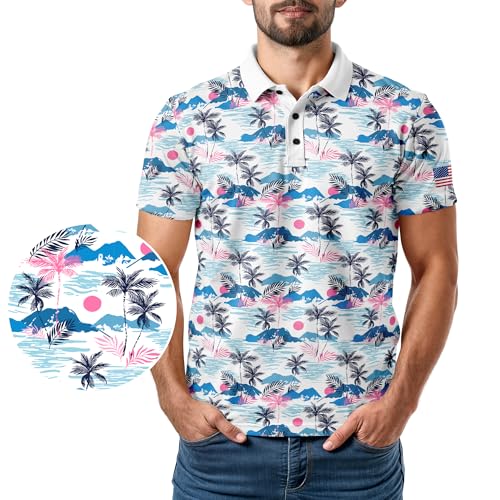 Image of Patriotic USA Golf Polo Shirt - Men's Performance Short Sleeve Moisture Quick Dry Fit Athletic Veteran UPF Stretch Casual Fun