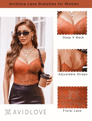 Image of Avidlove Lace Bralette for Women V Neck Camisole Lingerie Spaghetti Strap Tube Slim Tank Top