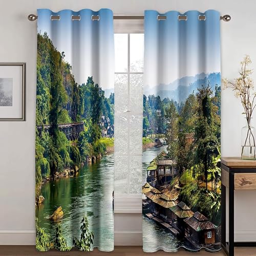 Cortinas de cocina verdes y para sala de estar de 2 paneles en poliéster 3