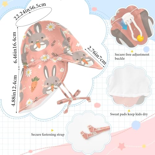 Kid Beach Hat Toddler Boy Beach Bucket Hats Girl UPF 50 Large Brim Beach Essentials Multi Cartoon Grey Rabbit Carrot White Daisy Flowers4