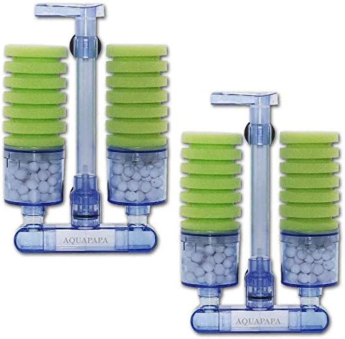Aquapapa Multi Layer Filter Media Biochemical Dual Sponge Filter for Betta Fry Aquarium Fish Tank Up to 50 Gallon (2-Pack)