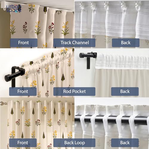 Image of Urban Space 100% Cotton Window Curtains 5 Feet (Set of 2) | 60-65% Room Darkening Window Curtains | Hanging Styles - Rod Pocket, Back Loop & Track Channel | Tieback Included (High Garden Yellow RD)