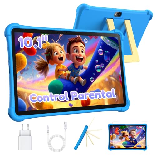 ALLDOCUBE Tablet Niños 10 Pulgadas, Tableta Infantil Android 15, 7 GB+64 GB, Batería 5500mAh, Wi-Fi, BT, GPS, Control Parental, iWAWA Preinstalado, Tableta Educativa para Niños con Funda Azul