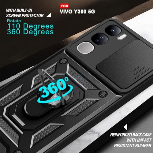 Image of AIBEX Back Cover for Vivo Y300 5G | D10 Tough Armor Case | Sliding Camera Shield | 360 Protection | Kickstand Ring Holder | Military-Grade Shockproof Bumper Case