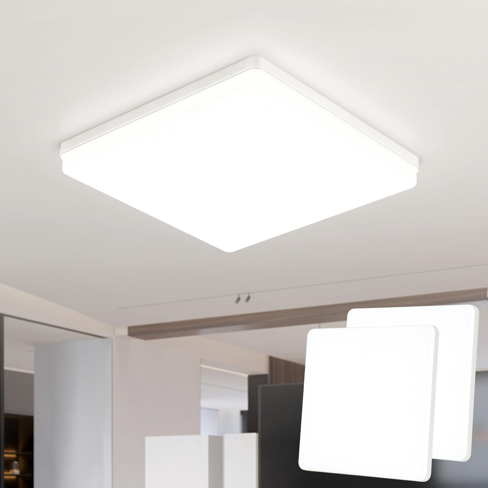 Plafoniera LED Soffitto Quadrata 48W, 4000K Lampada da Soffitto LED Moderno 4800LM, Plafoniera Luce Soffitto per Bagno Camera da Letto Cucina Soggiorno Balcone Ufficio, 30CM (Pack of 2)