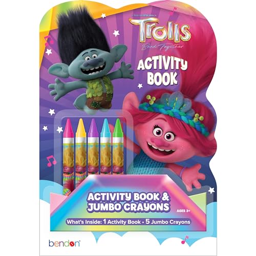 Dreamworks Trolls Band Together 25-page Shaped Activity Book with 5 Crayons, Bendon 58406