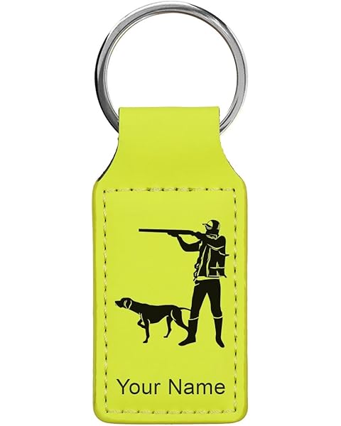 LaserGram Rectangle Keychain, Hunter with Dog, Personalized Engraving Included