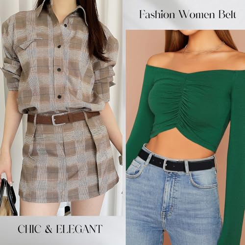 Image of WHIPPY Women Casual Leather Belt for Jeans Pants, Fashion Ladies Waist Dress Belt