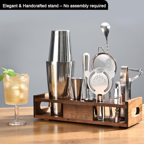 Premium 15-Piece Mixology Bartender Kit – Stainless Steel Cocktail Shaker Set with Wooden Stand | Professional Boston Shaker Bar Tool Set for Home & Expert Mixologists | Luxury Cocktail Making Gift - Thumbnail 3