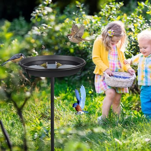 DBREAKS Vogeltränke Stehend 30CM, Vogelbad Garten Metall Wassertränke für Vögel, Vogelfutterstelle für Wildvögel, Vogeltränke Winterfest Futterstelle Wasserschale, Schwarz