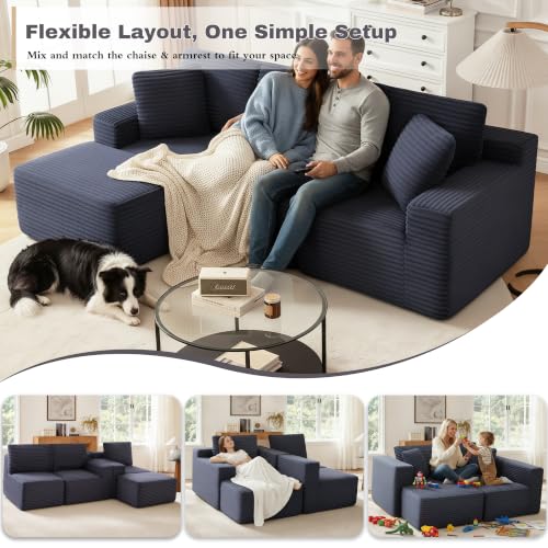 Image of Modular Sectional Sofa, Dark Gray Boneless Couch for Apartment