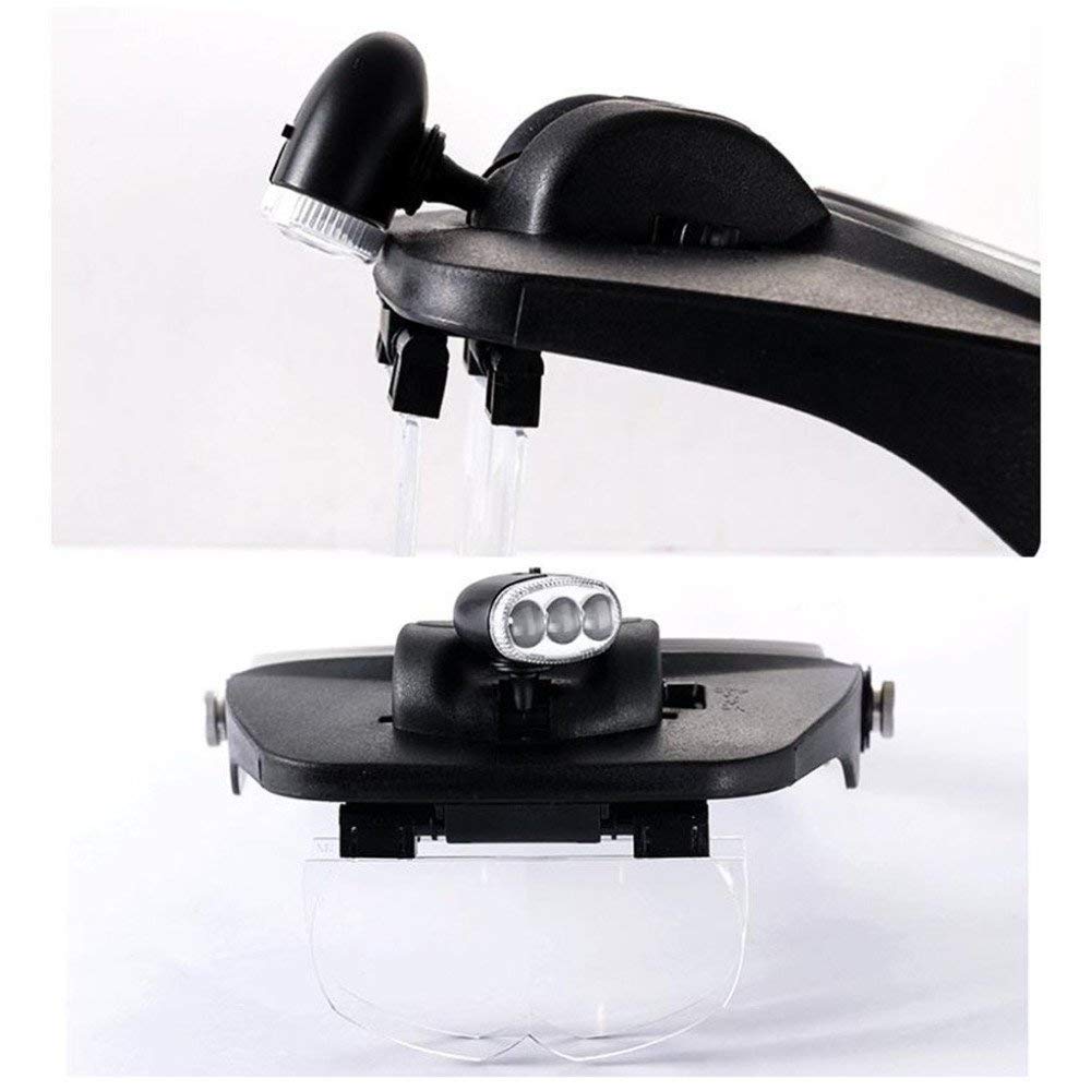 Lupa de pantalla 3.5 X Lupa de cabeza de iluminación, con tres lentes de acrílico HD de luz LED, y para reparar la evaluación de joyas talladas en negro 195 * 135 * 68Mm Lupa de abs Lupa con luz LED