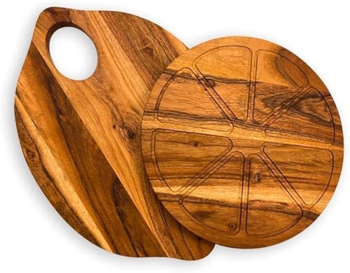 Affinity Decor Wooden Chopping Cutting Board Platter Plate Butcher Block for kitchen Cheese Vegetables Fruit and Salad Set of 2, Lemon Board, 14.5 x 10, 10 x 10 Inches